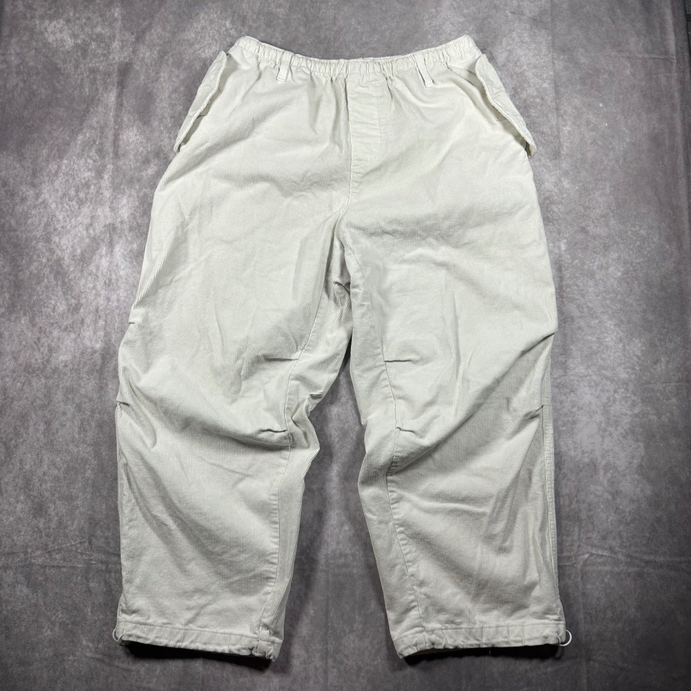 BDG Urban Outfitters Cream Corduroy Cargo Pants L Elastic Waist Baggy Y2K